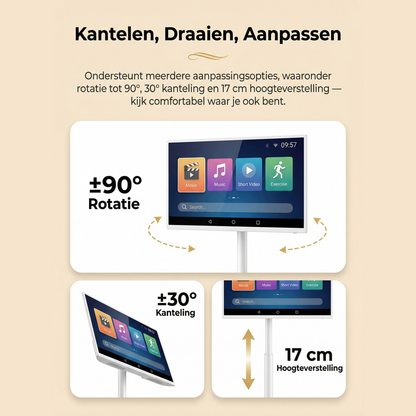32 Inch Draagbaar Smart TV Display — Draaibaar, Kantelbaar & Verstelbaar | Android 13 & Airplay | WiFi | Ingebouwde Batterij