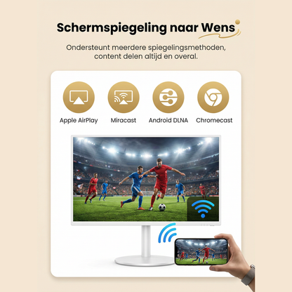 32 Inch Draagbaar Smart TV Display — Draaibaar, Kantelbaar & Verstelbaar | Android 13 & Airplay | WiFi | Ingebouwde Batterij