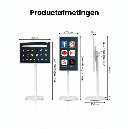 32 Inch Draagbaar Smart TV Display — Draaibaar, Kantelbaar & Verstelbaar | Android 13 & Airplay | WiFi | Ingebouwde Batterij